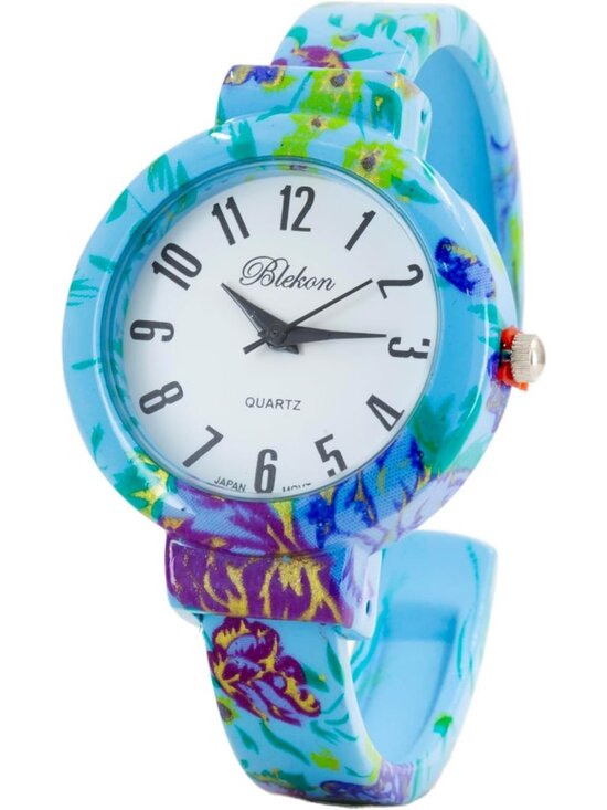 Accessories - Women's Blue Elegant Flower Design Bracelet Cuff Bangle Fashion Wrist Watches
